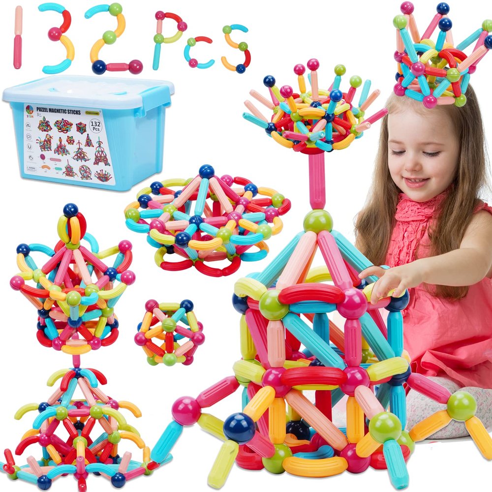 COUOMOXA Magnetic Toy Montessori for Kids: 3 4 5 6 7 8 9 10 11 12 Years Old Kids Building Sticks - Magnetic Creative Toy Age 3-12 Playroom Family - Christmas Birthday Gift for Boys Girls