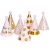 mollensiuer 7 Pieces Mini Party Hats Pink and Gold Cone Birthday Party Hats with Pink Plush Ball Birthday Party Supplies and Decorations for Group Activities and Decorations view 1