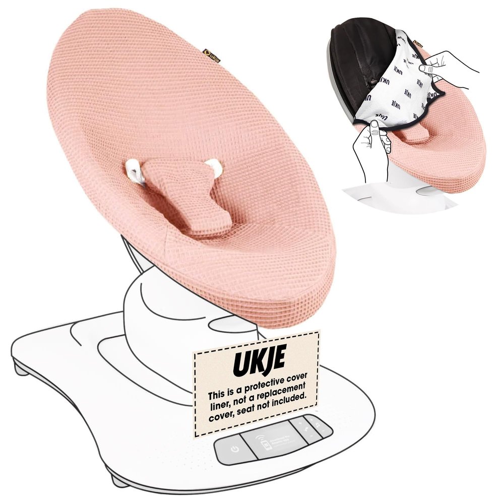 UKJE Liner Baby Rocker Cover, Compatible with 4moms mamaRoo 4 Old Model Before 2022, 100% Oeko-Tex Cotton, mamaroo Swing Cover Replacement, Baby Swing Cover, Made in EU, Pink