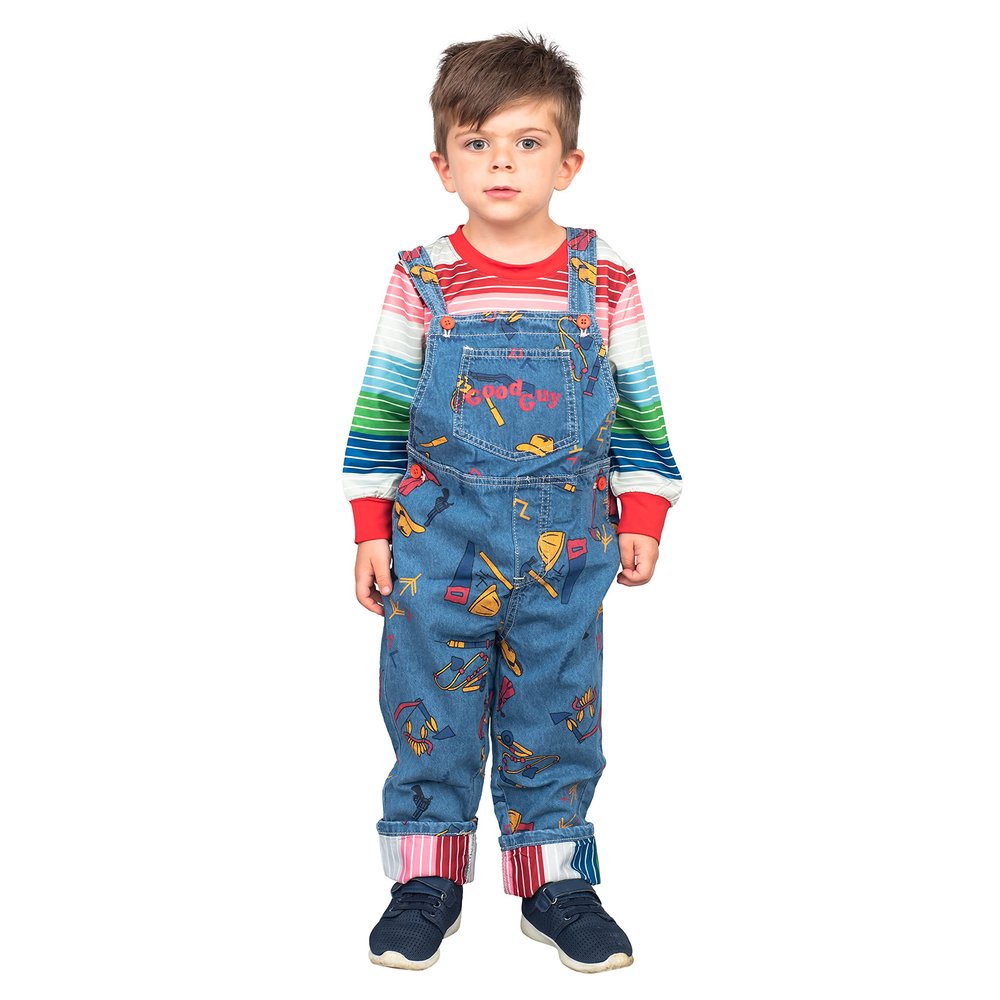Costume Agent Chuckie Good Guy Doll Kids Set Long Sleeve Shirt and Overalls Childrens Halloween Cosplay