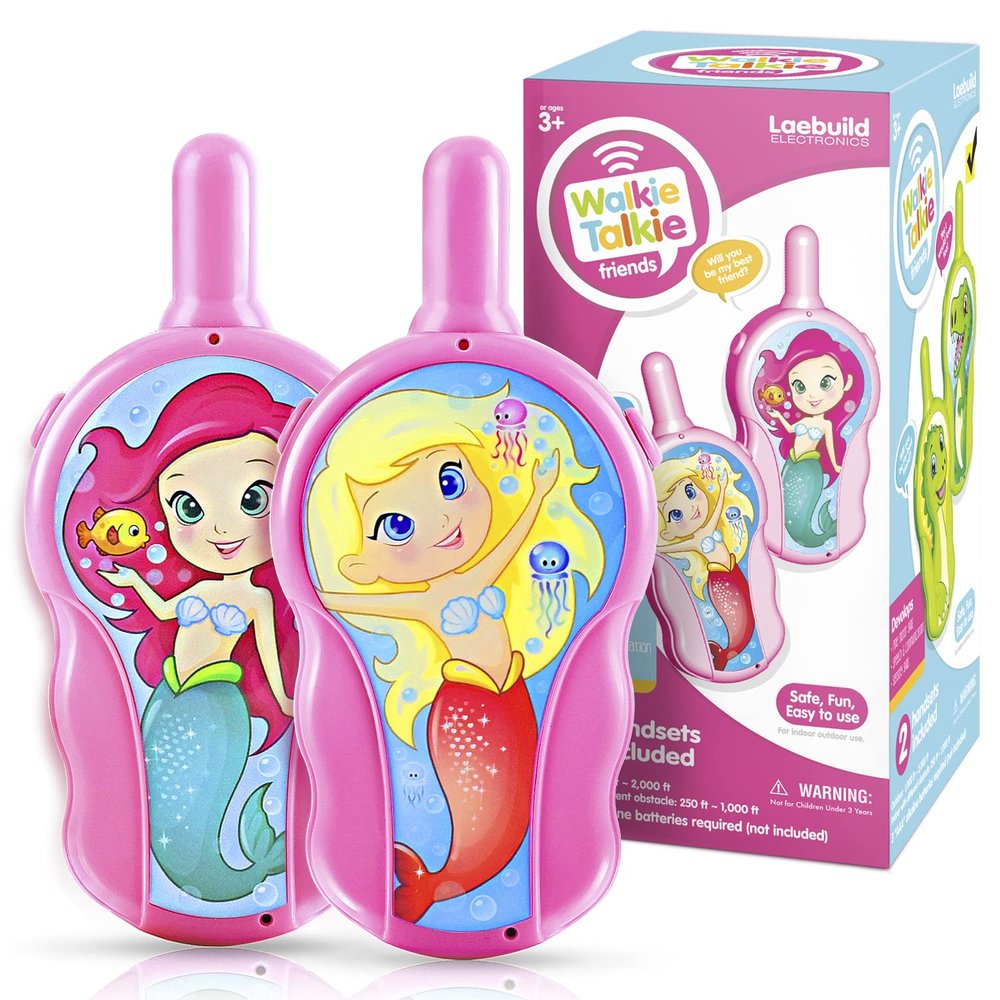 LAEBUILD Walkie Talkies for Kids, Toys for 3 4 5 6 7 Year Old Girls Boys, Long Range Walkie Talkies for Toddlers, Mini Pink Cute Mermaid Christmas Birthday Easter Gifts Indoor Outside Games (2 Pack)