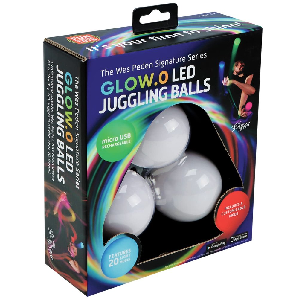LED Juggling Glow Balls Unique Wes Peden Model Glow.0 Technology w/ 20 Vibrant Color Light Modes & Patterns USB-C Rechargeable, Soft-Core, Pro-Weighted Light Up Ball (Set of 3)