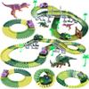 TOYLI Dinosaur Race Track Set 182 Pieces, Dino Track Flexible Dinosaur Road Race Playset with Bridge, Ramps, Dinosaur Track Toy Set is a Great 3 Year Old boy Gift. view 2