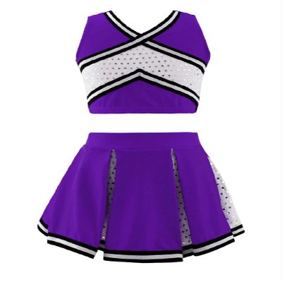 Aislor Girls' Dress V-Neck Crop Top with Skirt Set Cheer Leader Costume Uniform Cheerleading Halloween Party Outfit Purple 14 Years