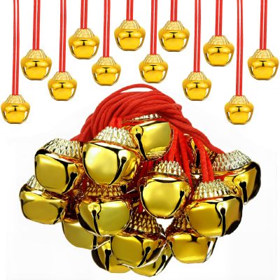 64 Pieces Christmas Bell Necklaces Large Gold Red Green Bell Necklaces for Craft Holiday Party Supplies (Pretty Colors)