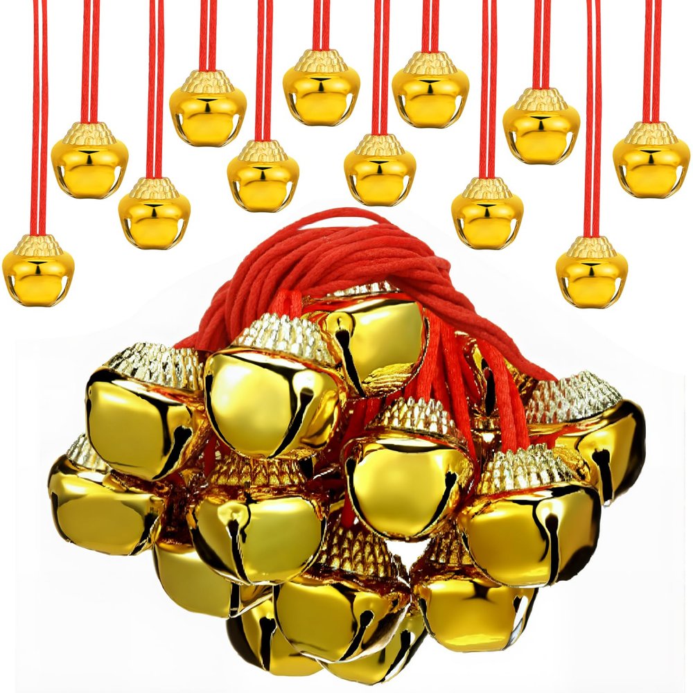 64 Pieces Christmas Bell Necklaces Large Gold Red Green Bell Necklaces for Craft Holiday Party Supplies (Pretty Colors)
