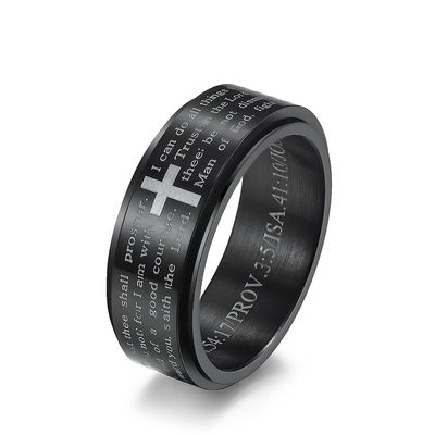 Inspirational Bible Verses Rotatable Christian Jesus Christ Lord Prayer Stress Relief Spinner Fidget Band Rings for Men Women for Anxiety Finger Rotate Freely Stainless Steel Wedding Couple Birthday