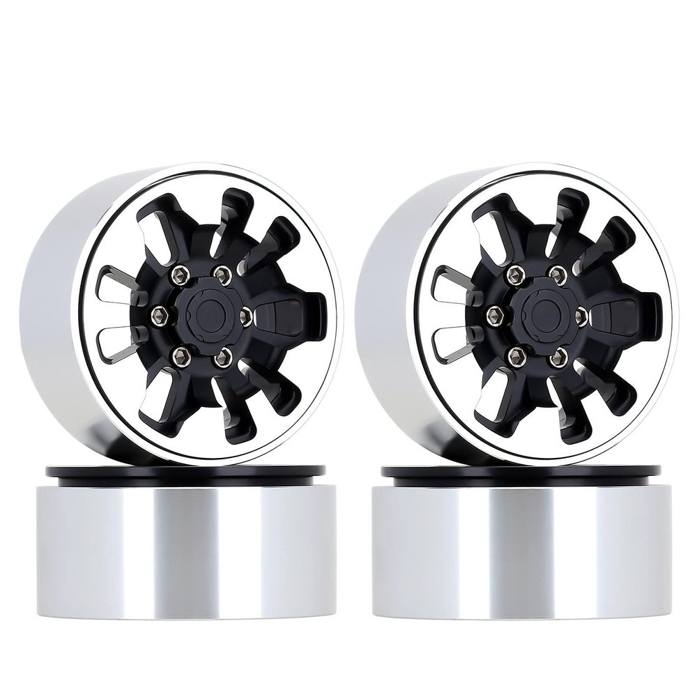 Metal 1.9" Beadlock Wheel Rim 9-Spokes for 1/10 RC Crawler Traxxas TRX4 Axial SCX10 90046 AXI03007 Redcat Gen8-4Pc Black