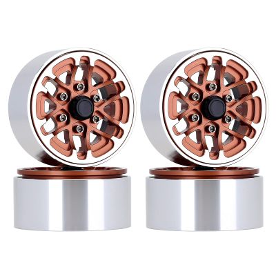 52 * 28mm Beadlock 1.9" Alloy Wheel Rim Hub for 1/10 RC Crawler Axial SCX10 90046 Traxxas TRX4 Redcat Gen8-4Pc Brown