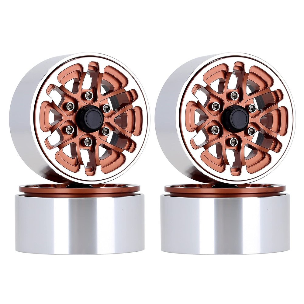 52 * 28mm Beadlock 1.9" Alloy Wheel Rim Hub for 1/10 RC Crawler Axial SCX10 90046 Traxxas TRX4 Redcat Gen8-4Pc Brown