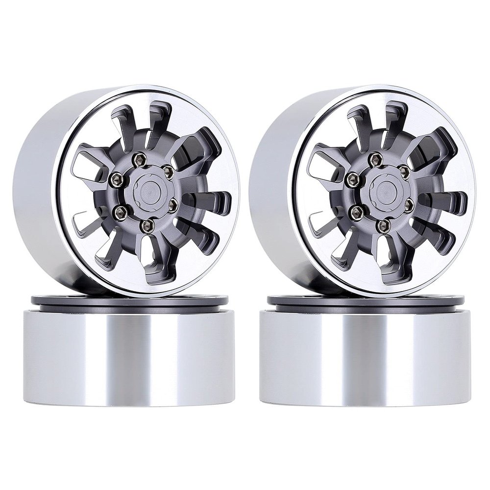 Metal 1.9" Beadlock Alloy Wheel Rim 9-Spokes for 1/10 RC Crawler Traxxas TRX4 Axial SCX10 90046 AXI03007 Redcat Gen8-4Pc Gray