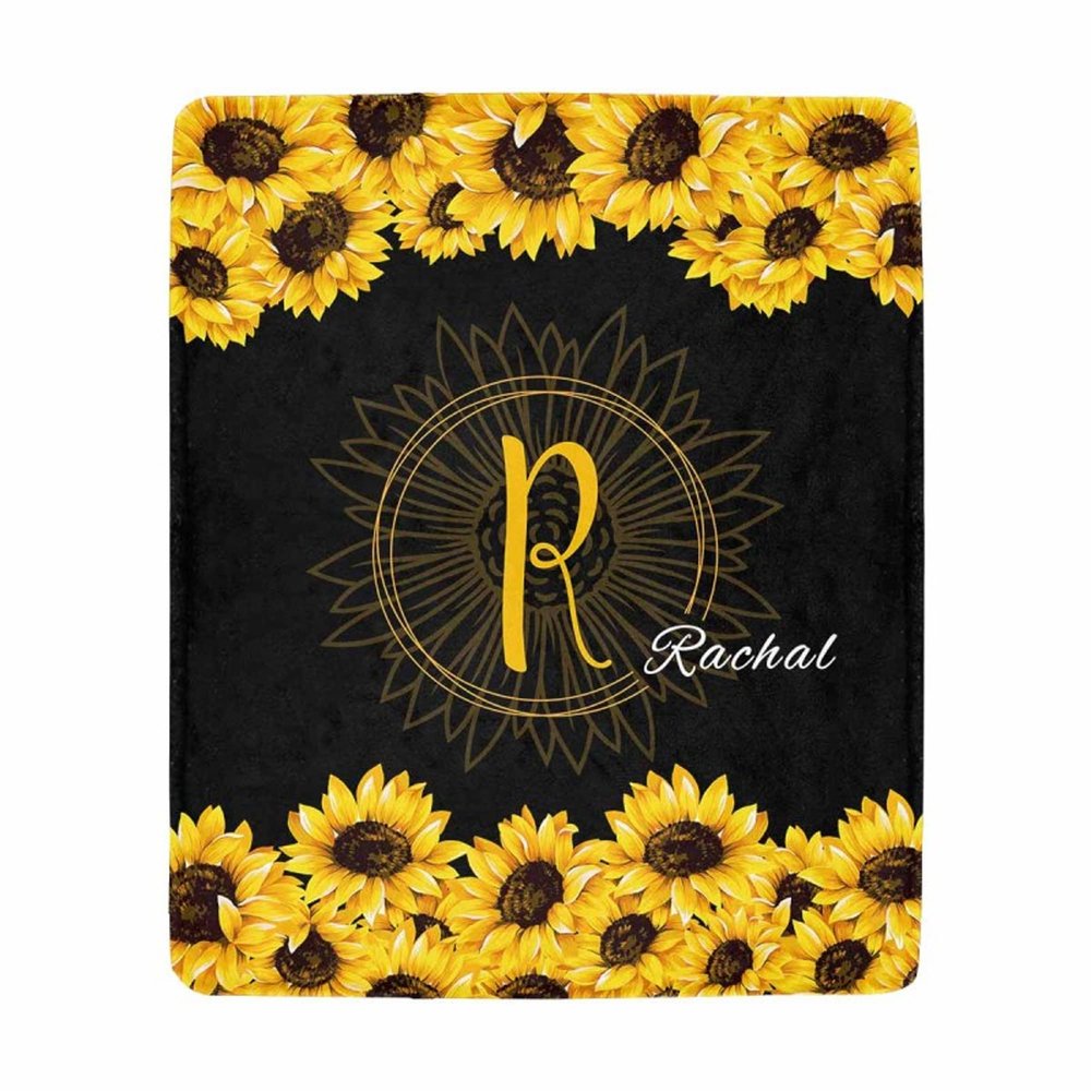 Artsadd Custom Blanket for Baby Girls with Name Personalized Blankets with Sunflower for Room Decor Fuzzy and Soft Throw Blanket Birthday Gifts for Kids Adults 50"x60"