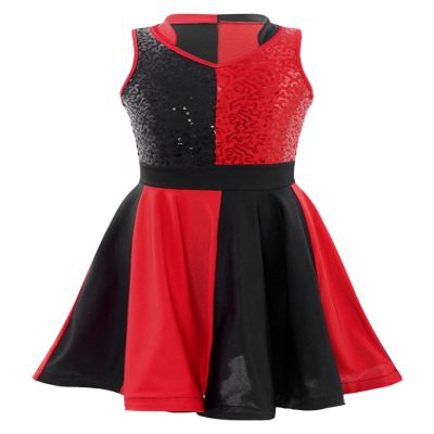 Agoky Kids Girls Fashion Vintage Sleeveless Sparkling Sequin Dance Dress Latin Rumba Chacha Dancewear Outfits Black&Red 6 Years