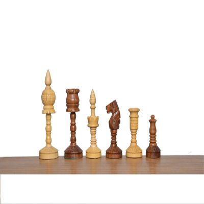 Artistic English Series Chess Pieces Only | Hand Carved Vintage Chess Set in Golden Rosewood | Unique Chess Pieces | Taj Chess Store