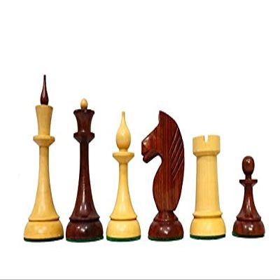 1950's Soviet Latvian Reproduced Weighted Chess Set in Crimson Golden Rosewood | Russian USSR Weighted Chess Pieces | King 4.0"