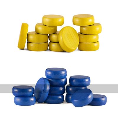 Set of Crokinole disks (12 Blue, 12 Yellow Plus 2 spares)