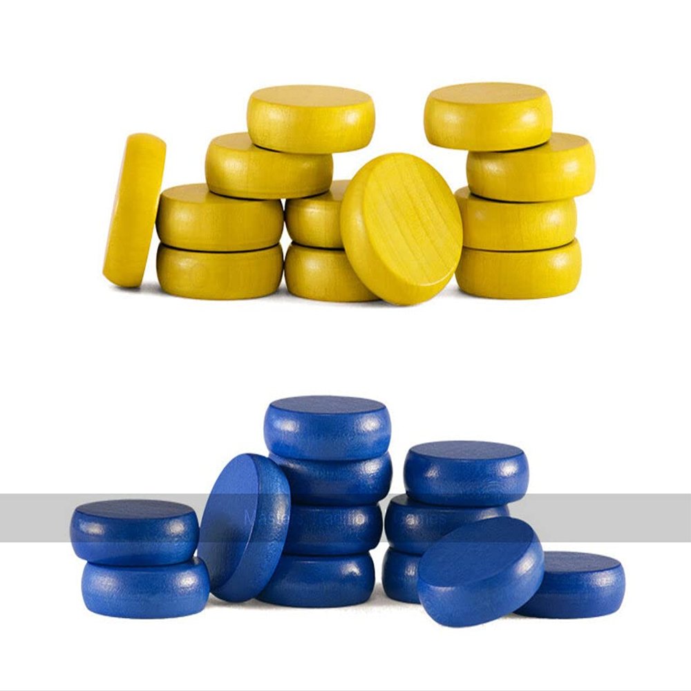 Set of Crokinole disks (12 Blue, 12 Yellow Plus 2 spares)