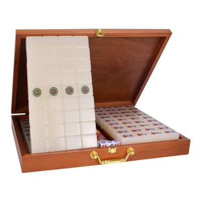 GBPOY Mahjong High-Grade Jade White Crystal Mahjong, 144 Engraved Tiles, Wooden Box, Ages 6+