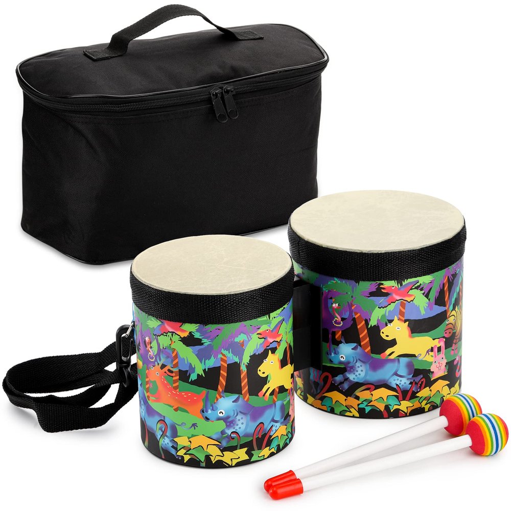 Tosnail 5" and 6" Bongo Drum with Storage Bag and Mallets, Hand Drum Set, Percussion Musical Instrument for Christmas Birthday Gift, Jungle Party Decoration