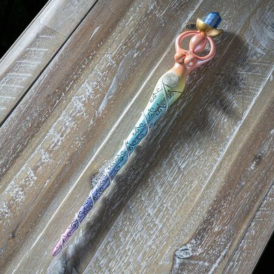 Ebros Rainbow Chakra Zone 7 Colors Wiccan Spiral Goddess Divine Yoga Feminine Wand Cosplay Decorative Magical Spells Sorcery Costume Prop Display Accessory