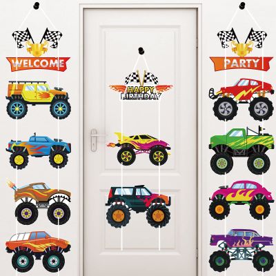 Containlol 13 Pcs Monster Car Truck Birthday Party Supplies Funny Cars Party Decorations Truck Sign Cardboard Cutouts for Birthday Supplies DIY Decorations