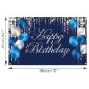 Blue Silver Happy Birthday Decorations Blue Birthday Banner Backdrop Large Backgroud Party Backdrop Baby Shower Party Indoor Outdoor Decorations Supplies for Men Women Boys Girls view 2