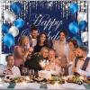 Blue Silver Happy Birthday Decorations Blue Birthday Banner Backdrop Large Backgroud Party Backdrop Baby Shower Party Indoor Outdoor Decorations Supplies for Men Women Boys Girls view 3