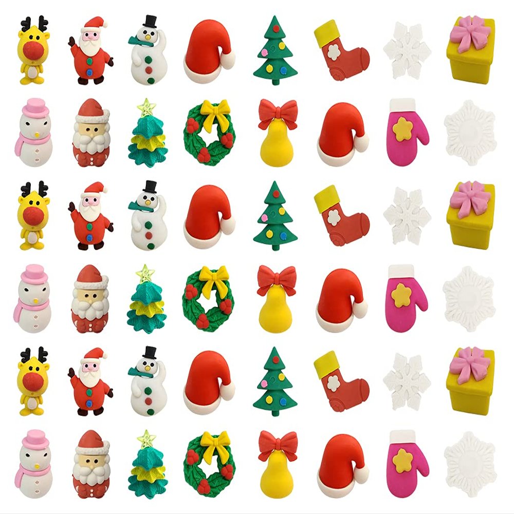 XIAOYU Christmas Erasers Christmas Pencil Erasers 3D Mini Cartoon Puzzle Erasers Set, 48PCS