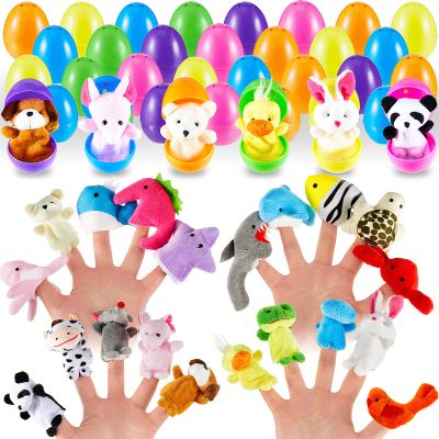 Civaner 40 Pcs Easter Eggs with Finger Puppets Prefilled Egg with Cartoon Animal Puppets Easter Basket Toys Soft Plush Dolls Props for Party Basket Stuffers (Cute Style)