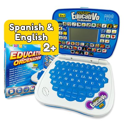 ZEENKIND Spanish & English Small Talking Laptop Toy for Kids 2 3 4 Years Old, Learn Spanish Alphabet Numbers Words Spelling Math, Interactive Bilingual Learning Laptop Toys for Toddlers