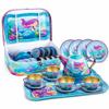15 Piece Mermaid Tea Party Set for Little Girls, Pretend Tin Teapot Set, Princess Tea Time Play Kitchen Toy with Cups, Plates and Carrying Case for Birthday Gifts Kids Toddlers view 1