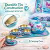 15 Piece Mermaid Tea Party Set for Little Girls, Pretend Tin Teapot Set, Princess Tea Time Play Kitchen Toy with Cups, Plates and Carrying Case for Birthday Gifts Kids Toddlers view 2