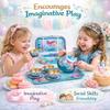 15 Piece Mermaid Tea Party Set for Little Girls, Pretend Tin Teapot Set, Princess Tea Time Play Kitchen Toy with Cups, Plates and Carrying Case for Birthday Gifts Kids Toddlers view 3