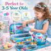 15 Piece Mermaid Tea Party Set for Little Girls, Pretend Tin Teapot Set, Princess Tea Time Play Kitchen Toy with Cups, Plates and Carrying Case for Birthday Gifts Kids Toddlers view 4