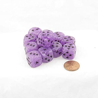 Purple Cirrus Dice with Black Hearts D6 16mm (5/8in) Pack of 12 Wondertrail