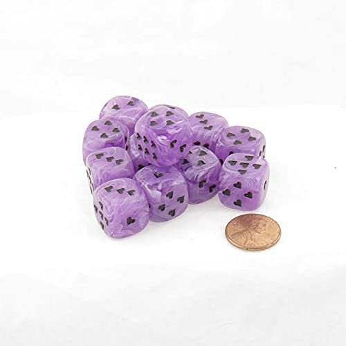 Purple Cirrus Dice with Black Hearts D6 16mm (5/8in) Pack of 12 Wondertrail