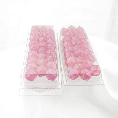 Pink Borealis Dice Luminary with Silver Numbers D20 Aprox 16mm (5/8in) Pack of 50 Wondertrail