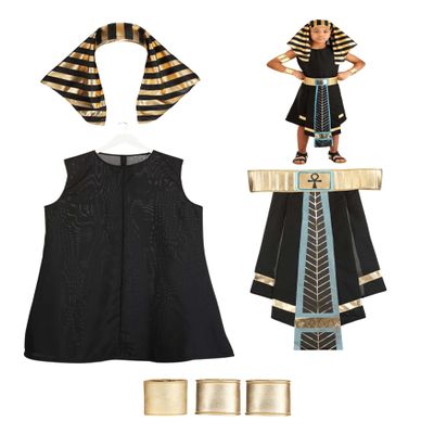 Fun Costumes Dark Pharaoh Kids Costume - Tunic, Belt, Headpiece, Armband & Cuffs, Gold & Blue Details, Adjustable Fasteners Large