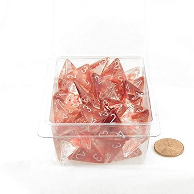 Red Nebula Luminary Dice with Silver Numbers 16mm (5/8in) D4 Set of 50 Wondertrail