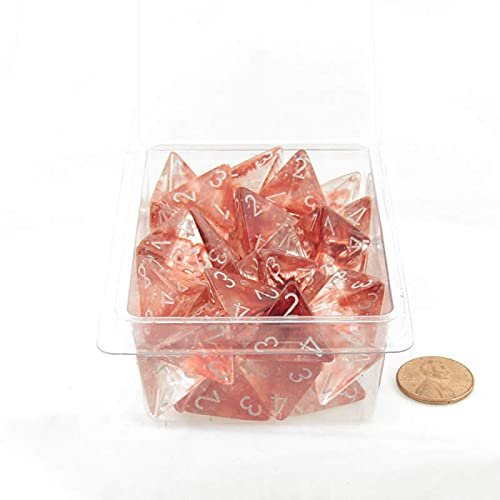 Red Nebula Luminary Dice with Silver Numbers 16mm (5/8in) D4 Set of 50 Wondertrail