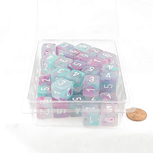 Wisteria Nebula Luminary Dice with White Numbers 16mm (5/8in) D6 Set of 50 Wondertrail