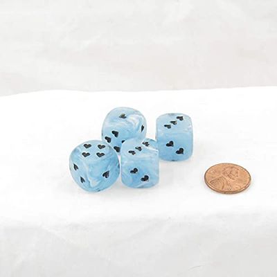 Ligt Blue Cirrus Dice with Black Hearts D6 16mm (5/8in) Pack of 4 Wondertrail