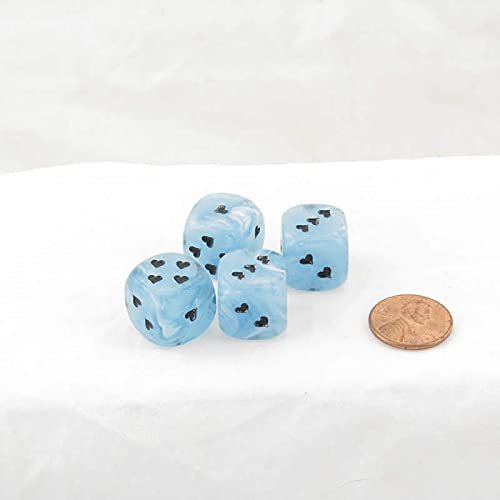 Ligt Blue Cirrus Dice with Black Hearts D6 16mm (5/8in) Pack of 4 Wondertrail