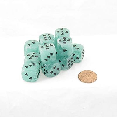 Green Cirrus Dice with Black Hearts D6 16mm (5/8in) Pack of 12 Wondertrail