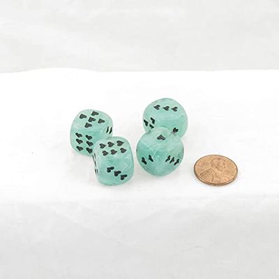 Green Cirrus Dice with Black Hearts D6 16mm (5/8in) Pack of 4 Wondertrail