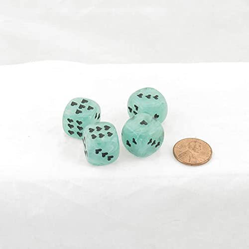 Green Cirrus Dice with Black Hearts D6 16mm (5/8in) Pack of 4 Wondertrail