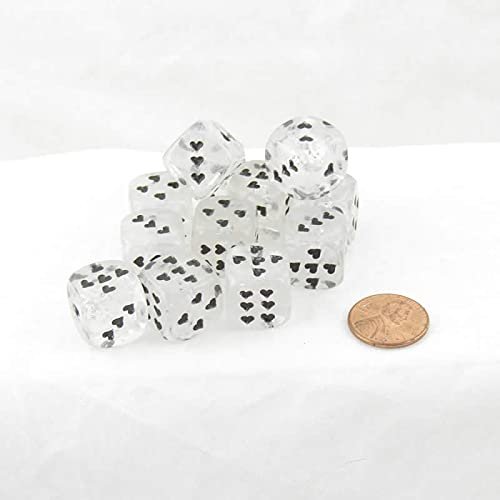 White Cirrus Dice with Black Hearts D6 16mm (5/8in) Pack of 12 Wondertrail