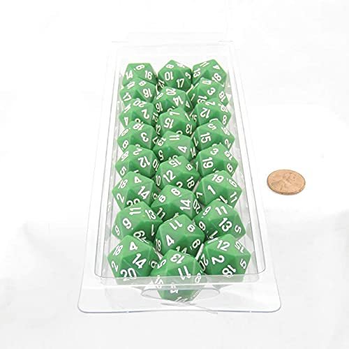 Green Opaque Dice with White Numbers D20 Aprox 16mm (5/8in) Pack of 50 Wondertrail