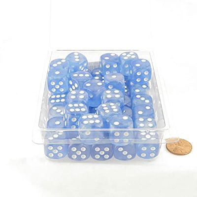 Sky Blue Borealis Dice Luminary with White Pips 16mm (5/8 inch) D6 Set of 50 Wondertrail