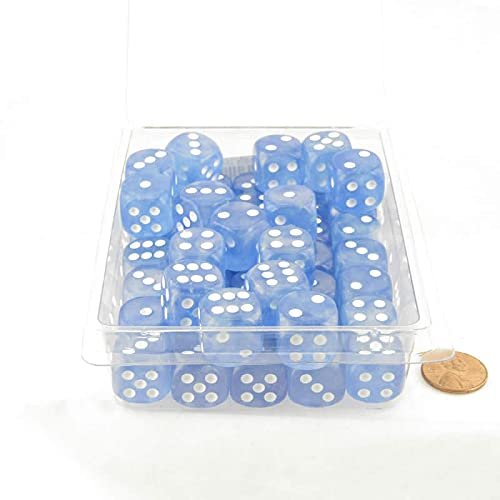 Sky Blue Borealis Dice Luminary with White Pips 16mm (5/8 inch) D6 Set of 50 Wondertrail